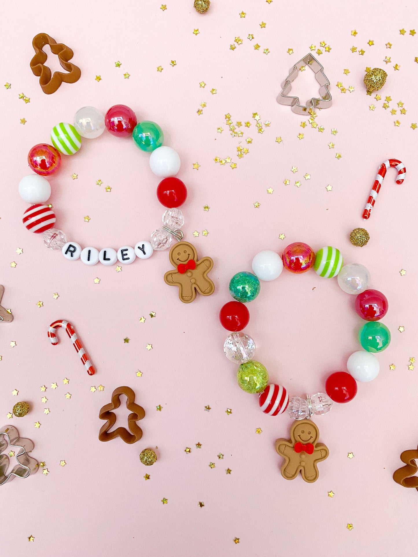 Gingerbread Cookie Charm Bracelet, Personalized Custom Name