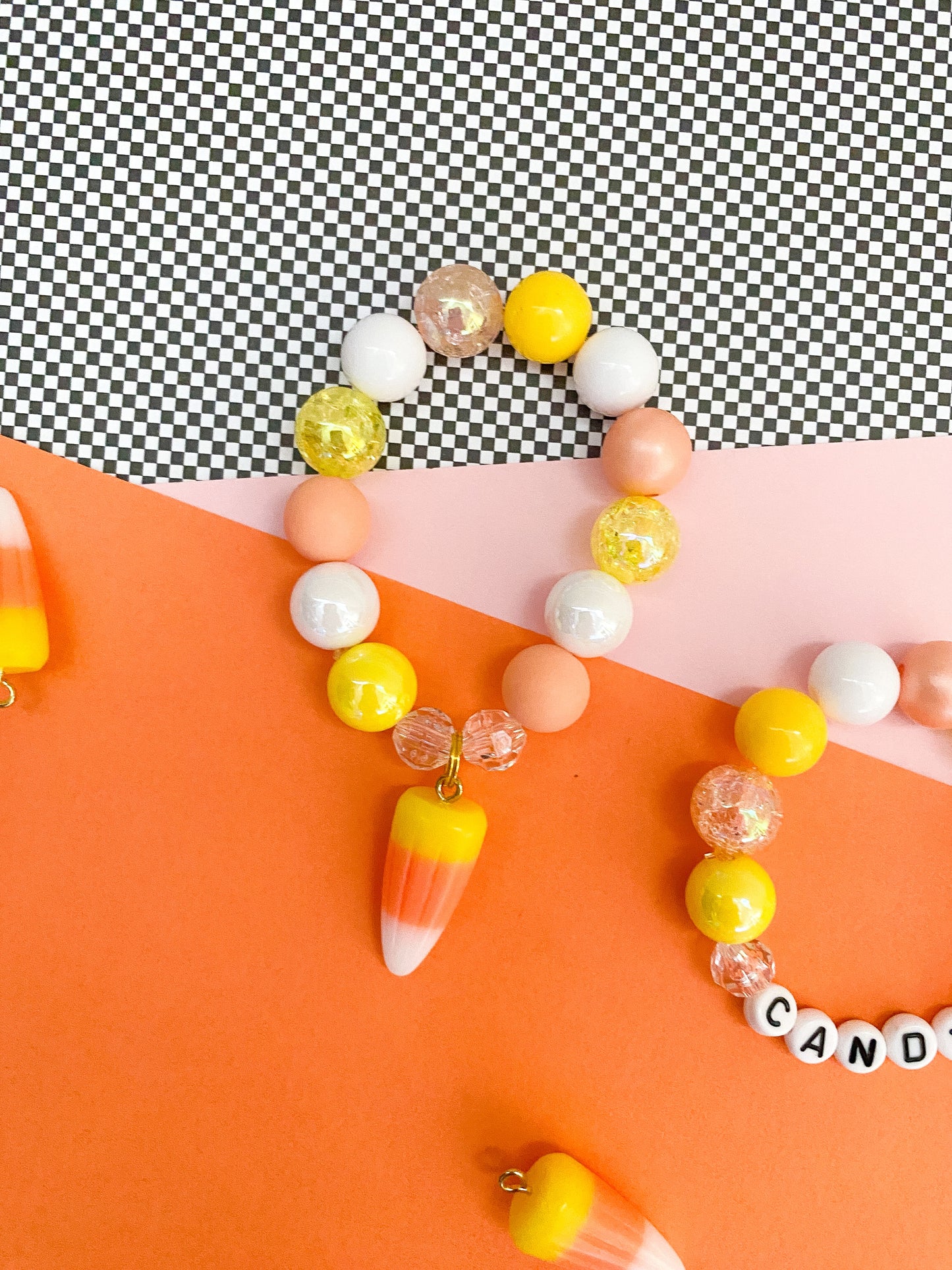 Halloween Faux Candy Corn Charm Bracelet, Personalized, Custom Name