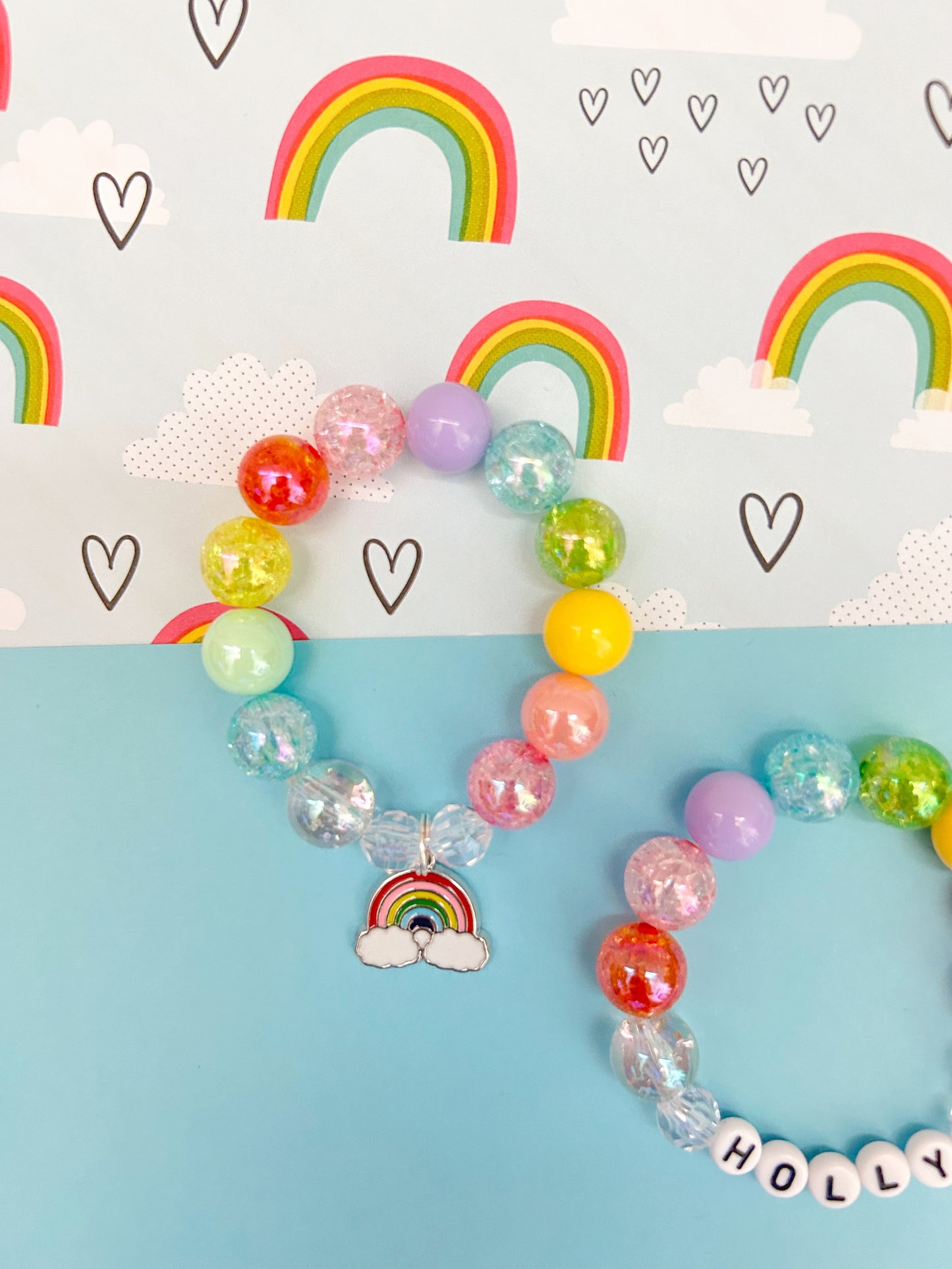Kids Pastel Rainbow Charm Bracelet, Personalized, Custom Name