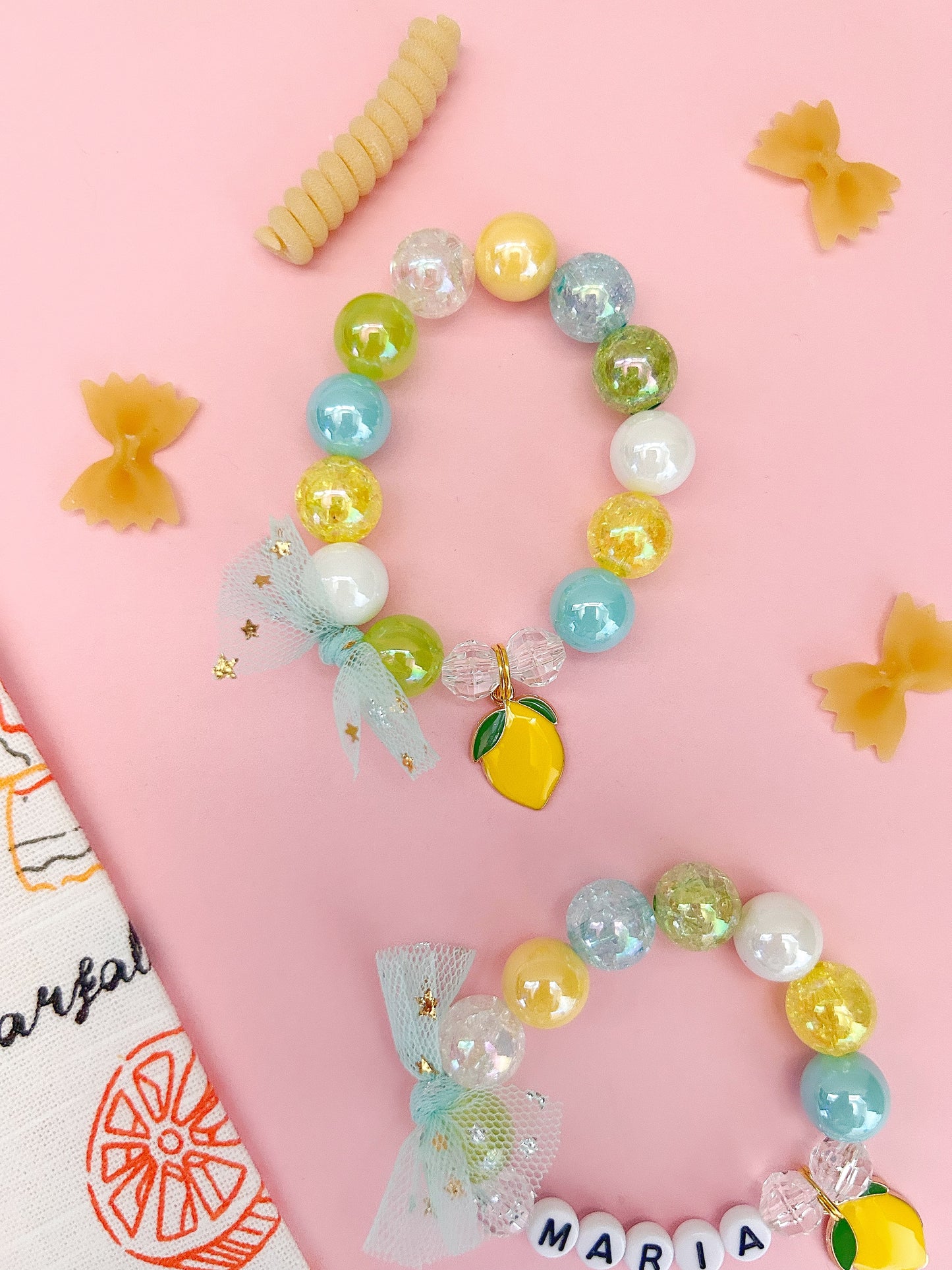 Amalfi Coast Lemon Beaded Charm Bracelet Personalized