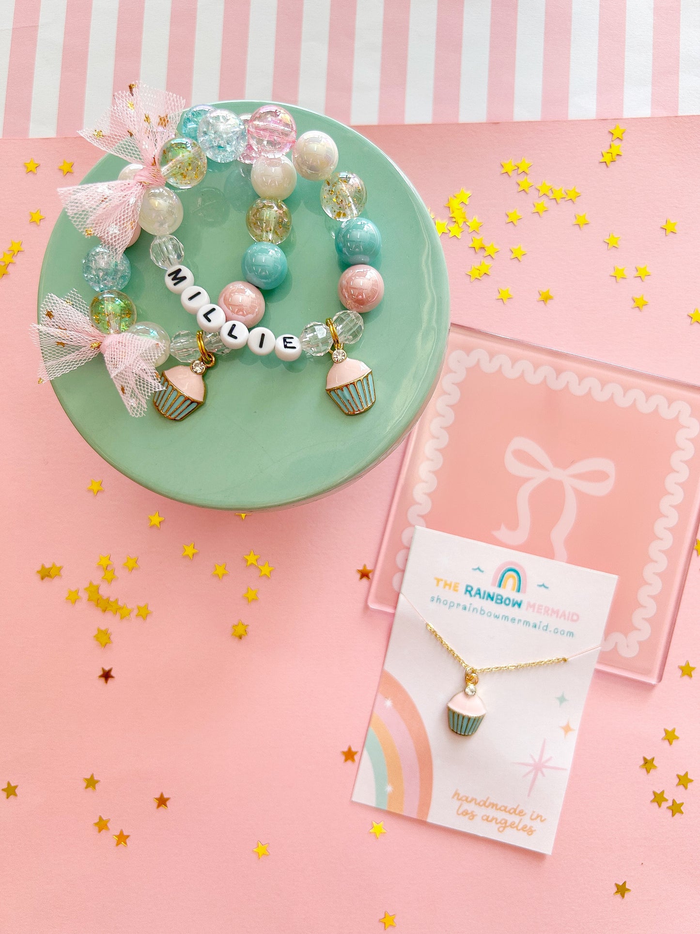 Birthday Girl Cupcake Charm Bracelet, Personalized, Custom Name