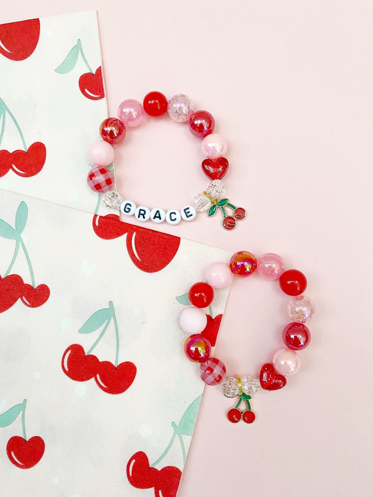 Cherry Heart Beaded Charm Bracelet