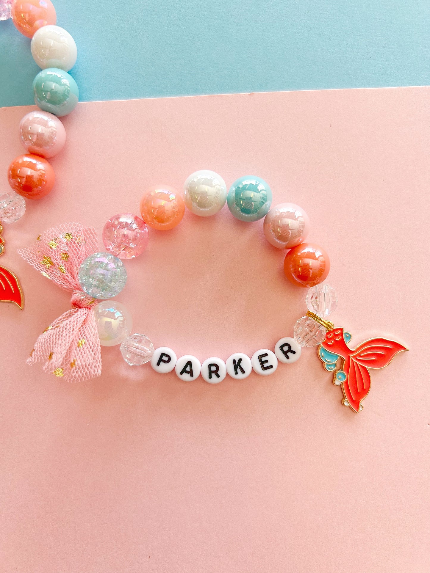 Mermaid Beachy Charm Bracelet, Personalized, Custom Name