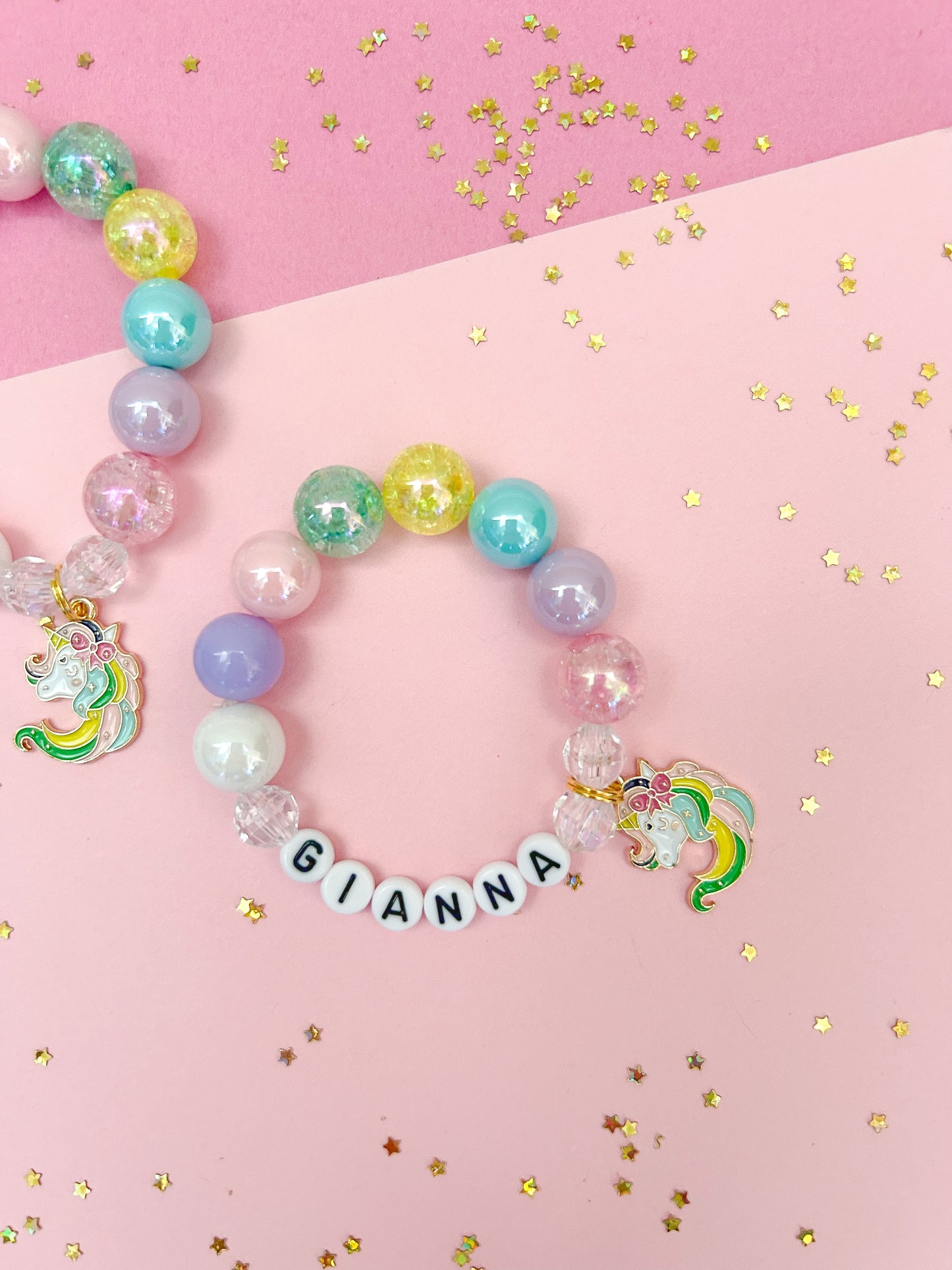 Rainbow Unicorn Kids Charm Bracelet, Personalized, Custom Name
