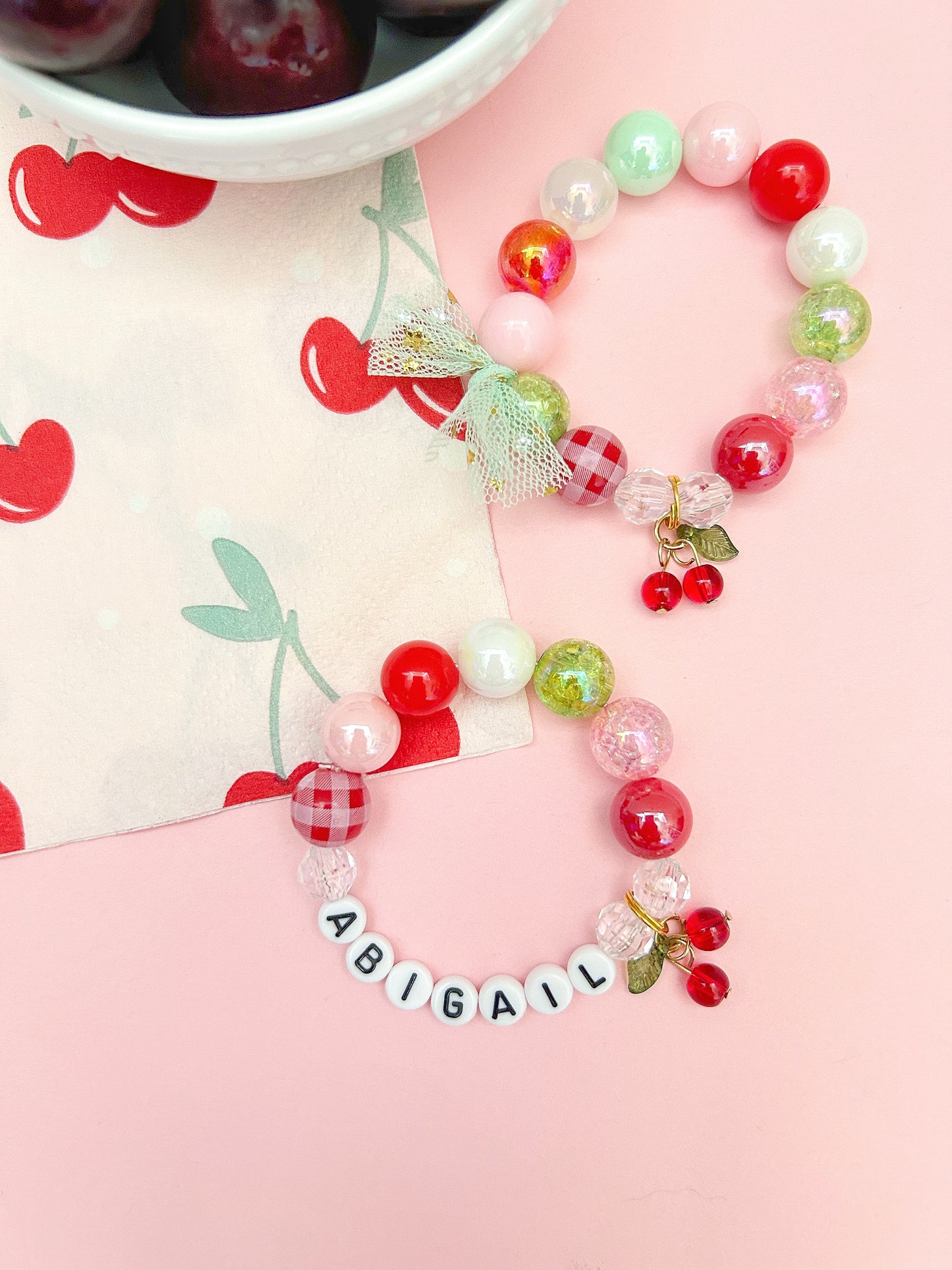 Cherry Kids and Adult Charm Bracelet, Personalized, Custom Name