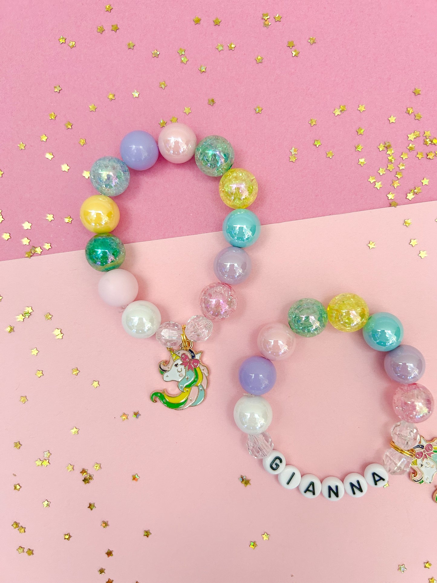 Rainbow Unicorn Kids Charm Bracelet, Personalized, Custom Name