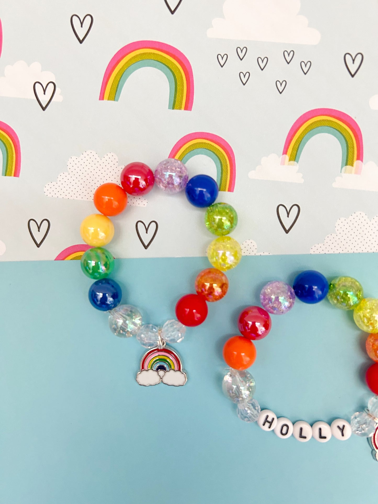 Kids Rainbow Charm Bracelet, Personalized, Custom Name