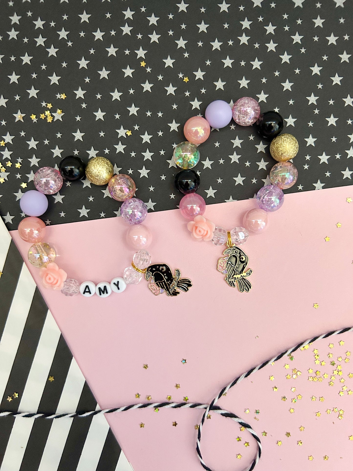 Halloween Crow Raven Blackbird Kids Charm Bracelet, Personalized, Custom Name