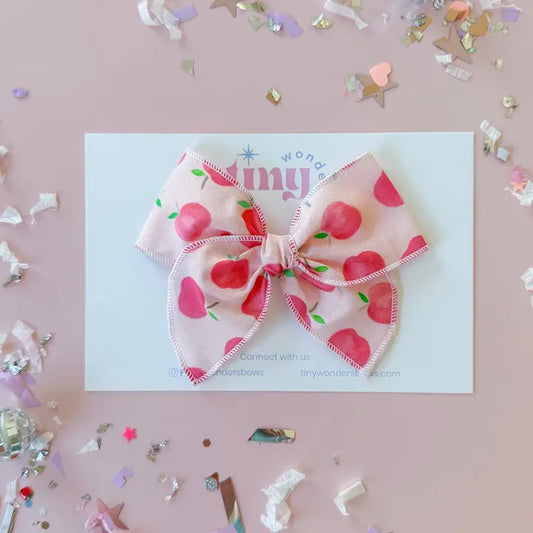 Hair Bow - Apples on Pink