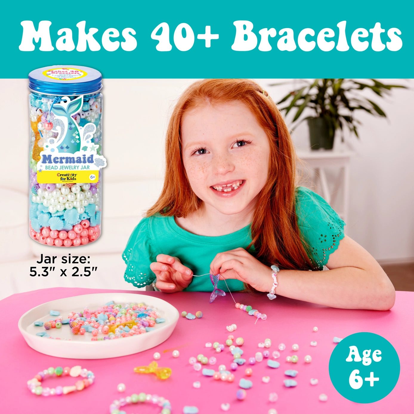 Bead Jewelry Jar - DIY Bracelet Craft Kit for Kids: Mermaid