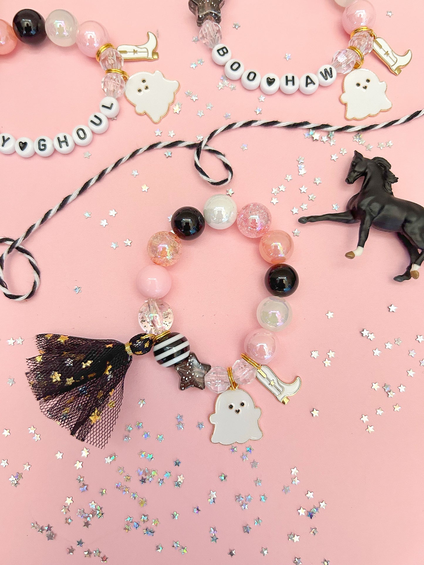 Country Cowgirl Ghost Cowboy Boot Kids Charm Bracelet