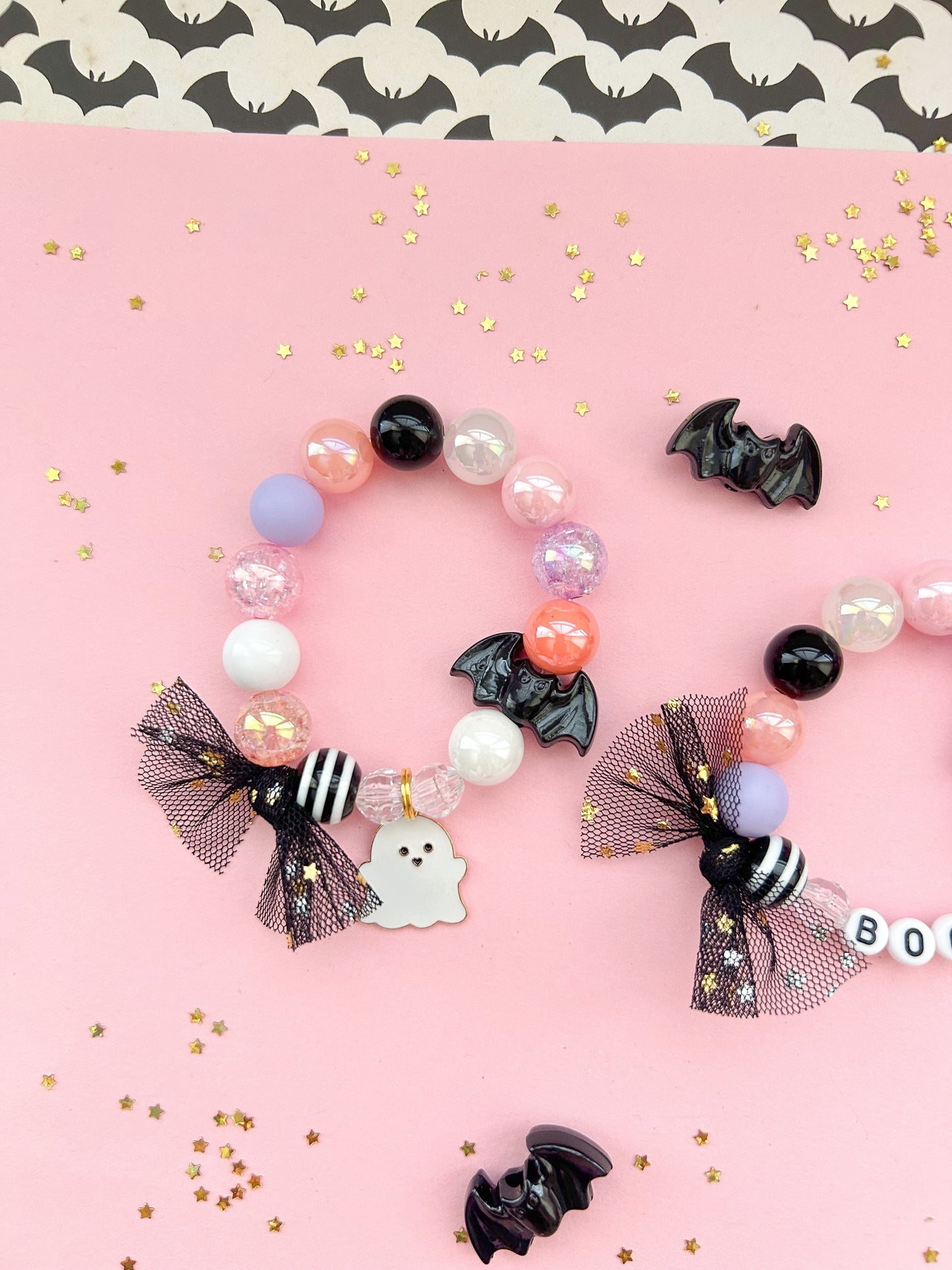 Halloween Ghost Bat Kids Charm Bracelet, Personalized, Custom Name