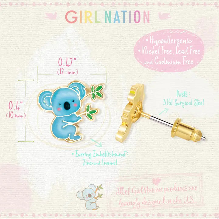Stud Earrings - Hypoallergenic, Lead and Nickel Free - Cutie Koala