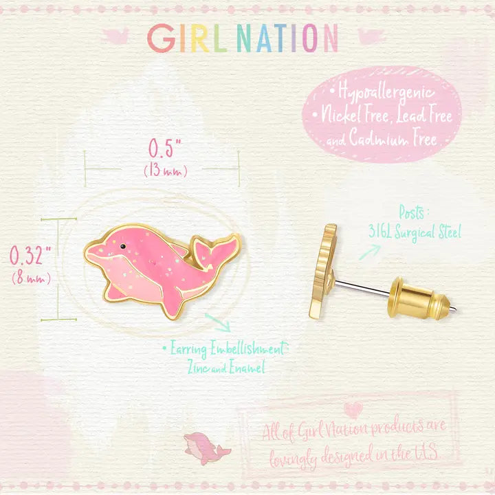 Stud Earrings - Hypoallergenic, Lead and Nickel Free - Dazzling Dolphin