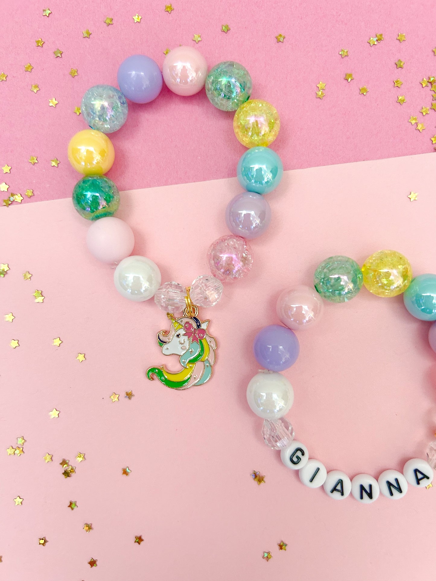 Rainbow Unicorn Kids Charm Bracelet, Personalized, Custom Name