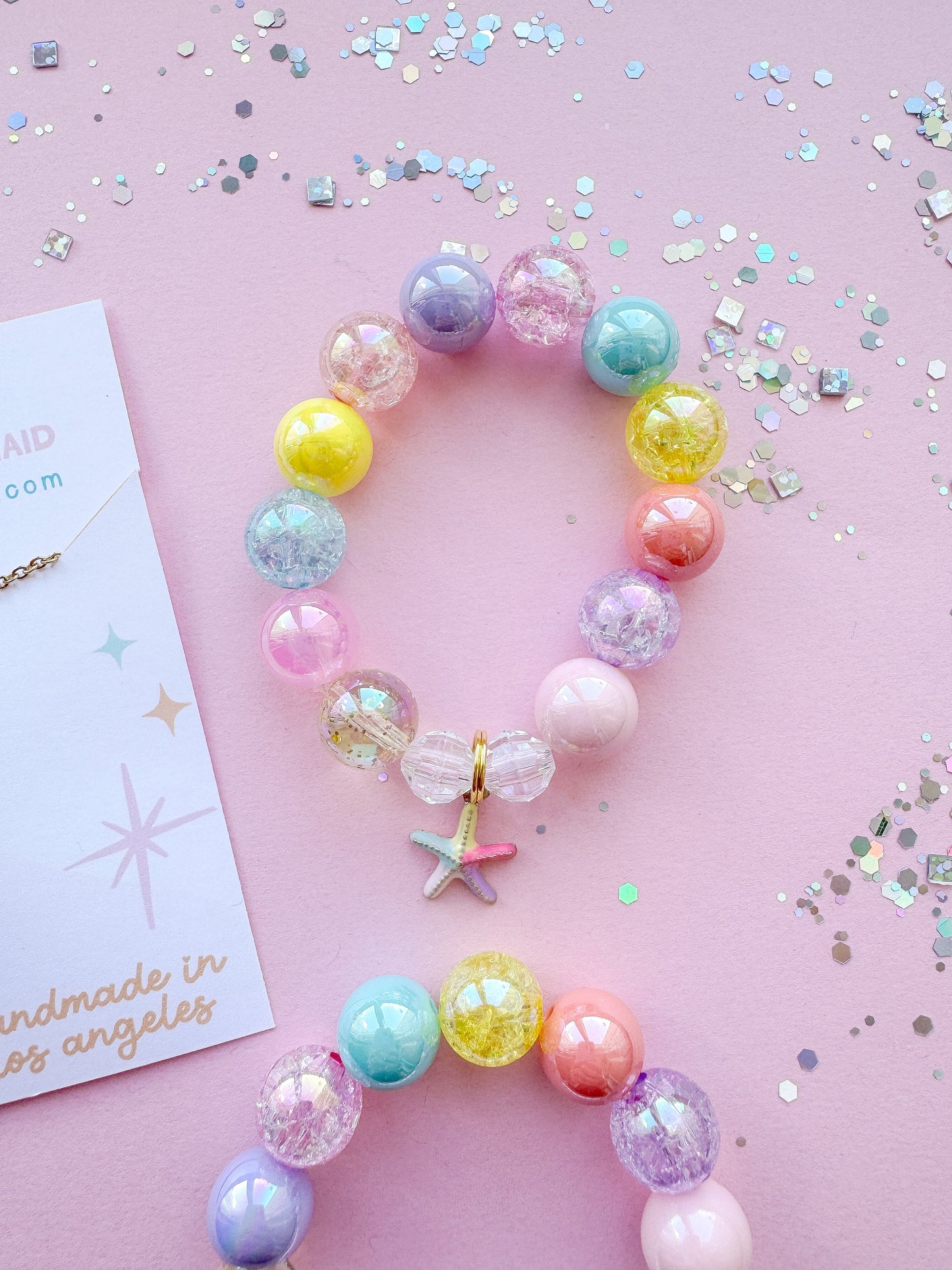 Rainbow Starfish Kids Beaded Charm Bracelet