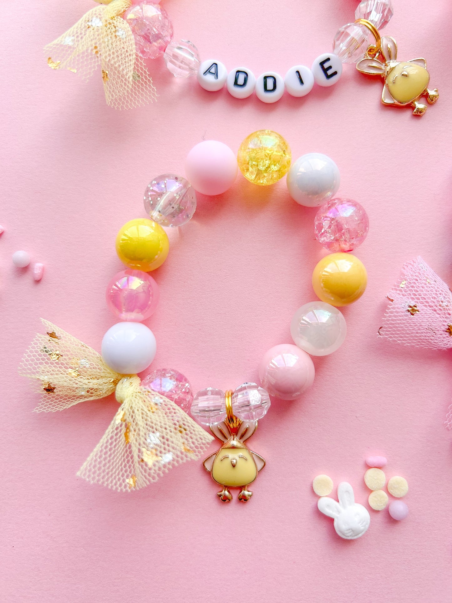 Chick Disguised As Bunny Beaded Charm Bracelet
