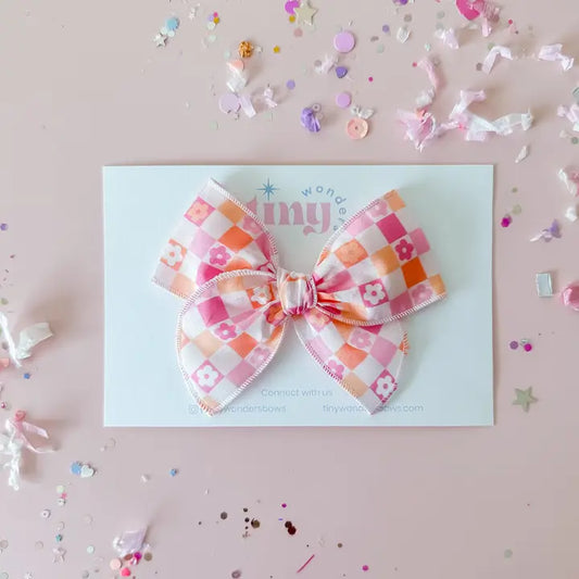 Hair Bow - Floral Checkered
