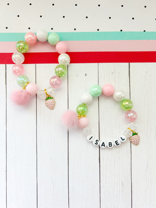 Sweet Strawberry Charm Bracelet  PINK - Customizable