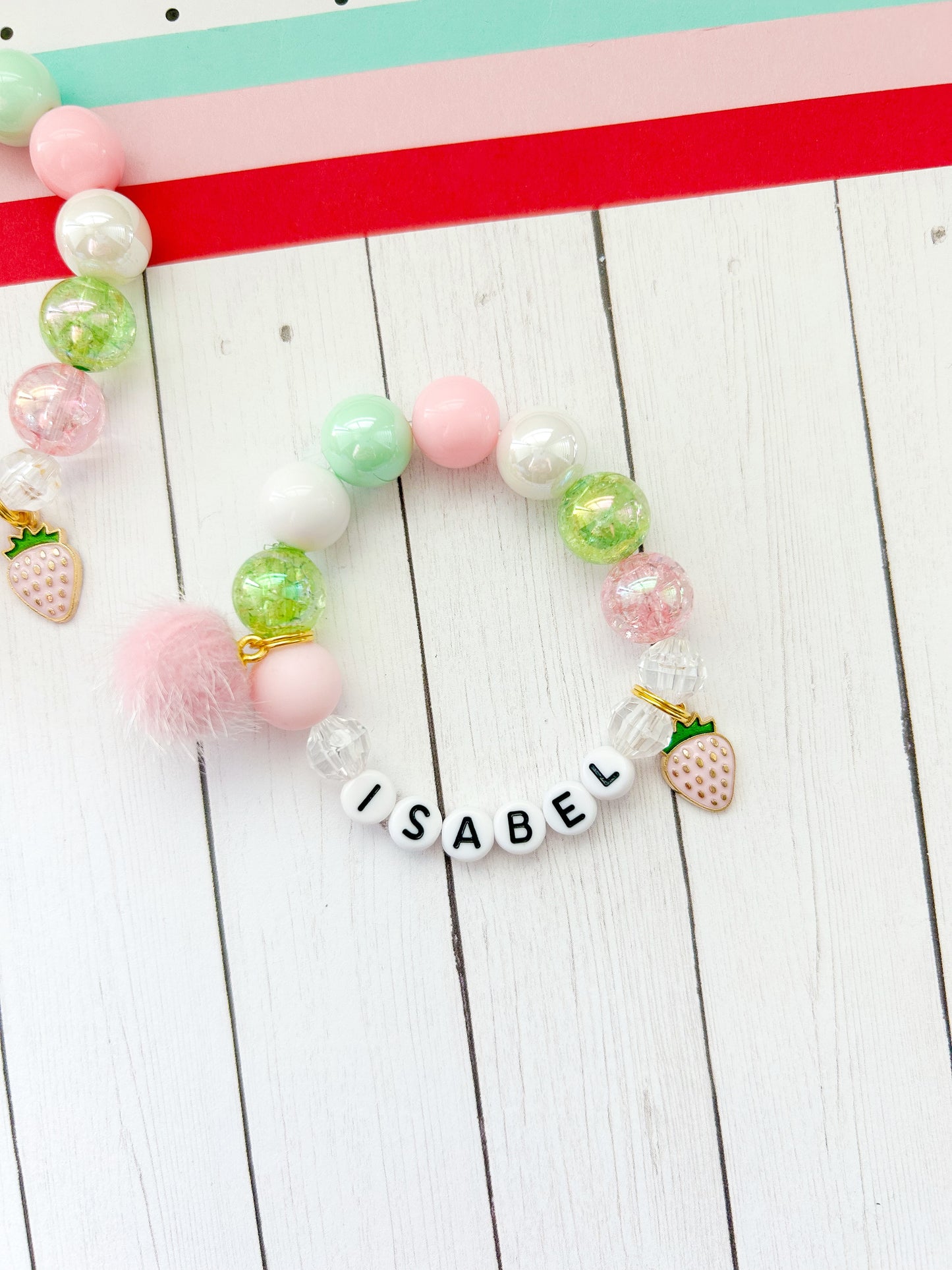 Sweet Strawberry Charm Bracelet  PINK - Customizable