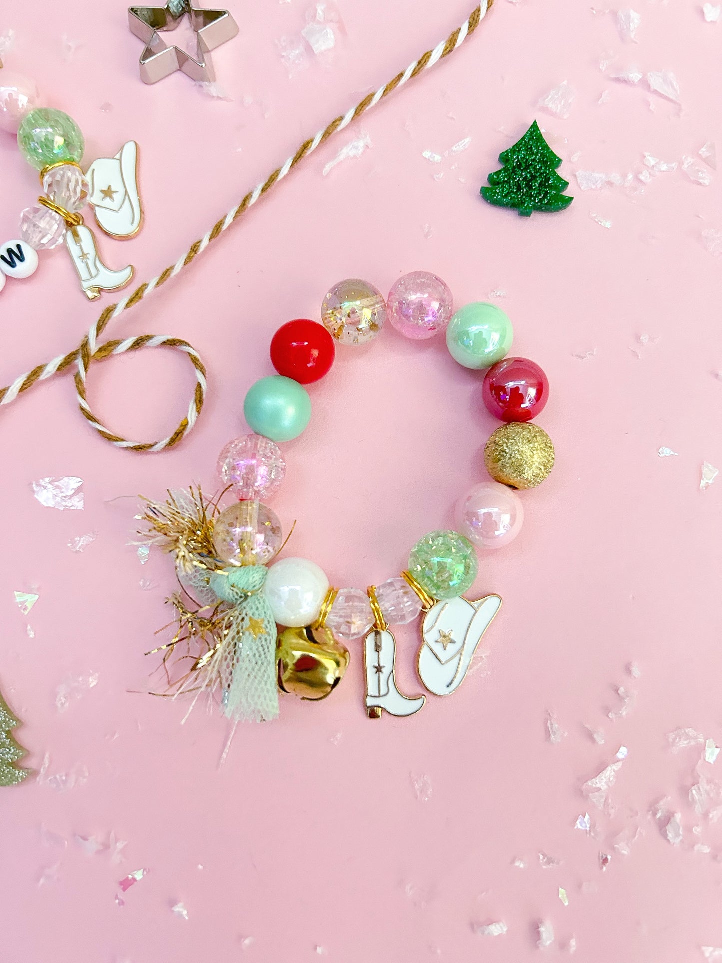 Country Christmas Cowboy Boot Cowboy Hat Holiday Kids Charm Bracelet