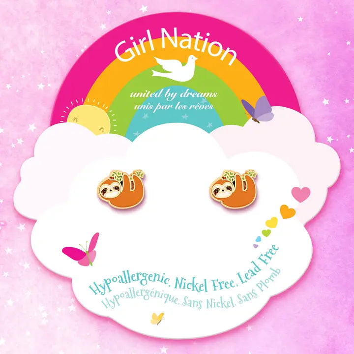 Stud Earrings - Hypoallergenic, Lead and Nickel Free - Playful Sloth