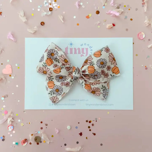 Hair Bow - Pumpkin Floral