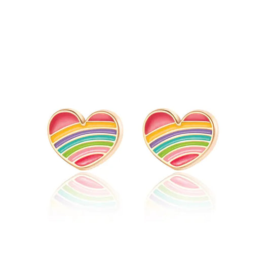 Stud Earrings - Hypoallergenic, Lead and Nickel Free - Rainbow Heart