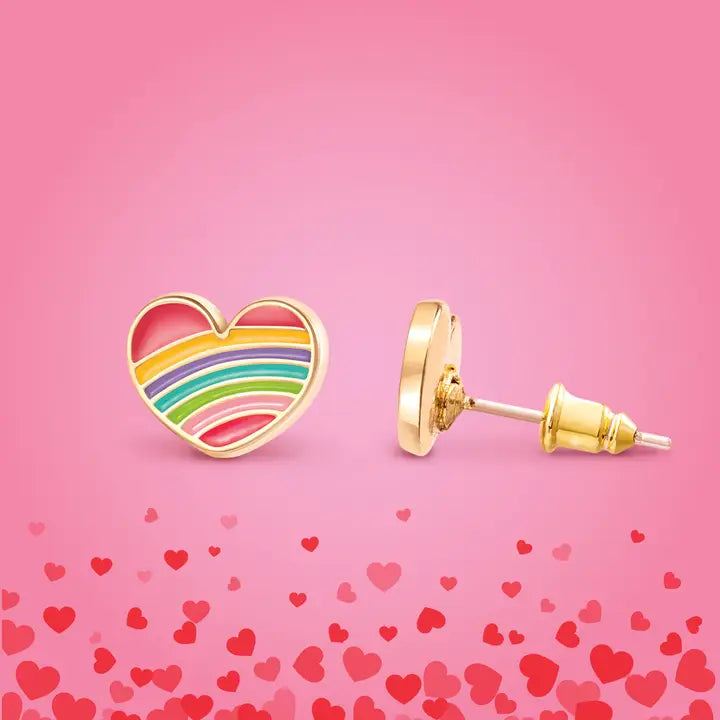 Stud Earrings - Hypoallergenic, Lead and Nickel Free - Rainbow Heart