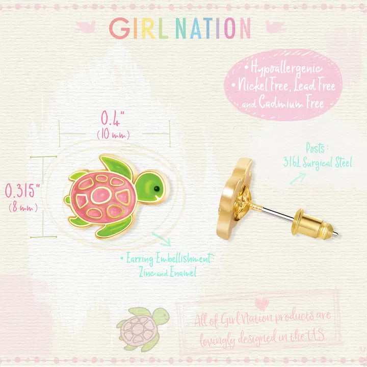 Stud Earrings - Hypoallergenic, Lead and Nickel Free - Turtle-Y Awesome