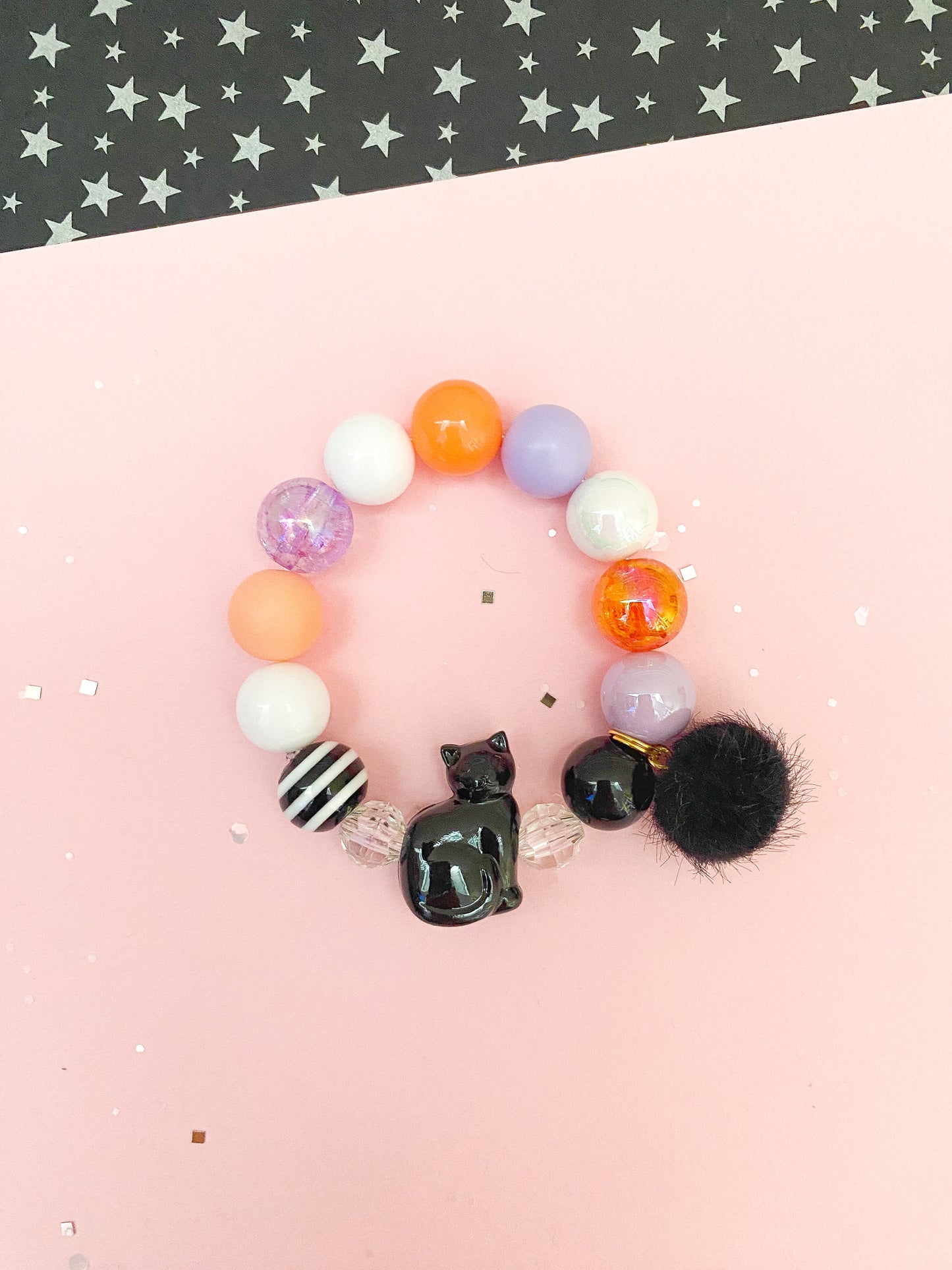 Halloween Black Cat Pom Pom Kids Bracelet