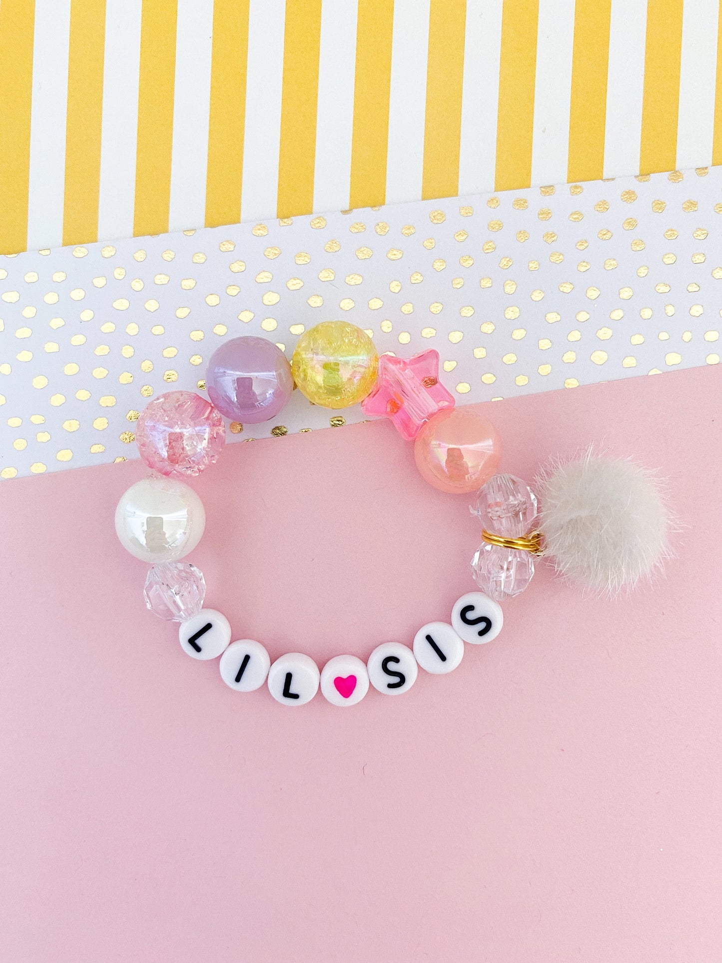 Big Sis OR Lil Sis Pom Pom Charm Bracelet