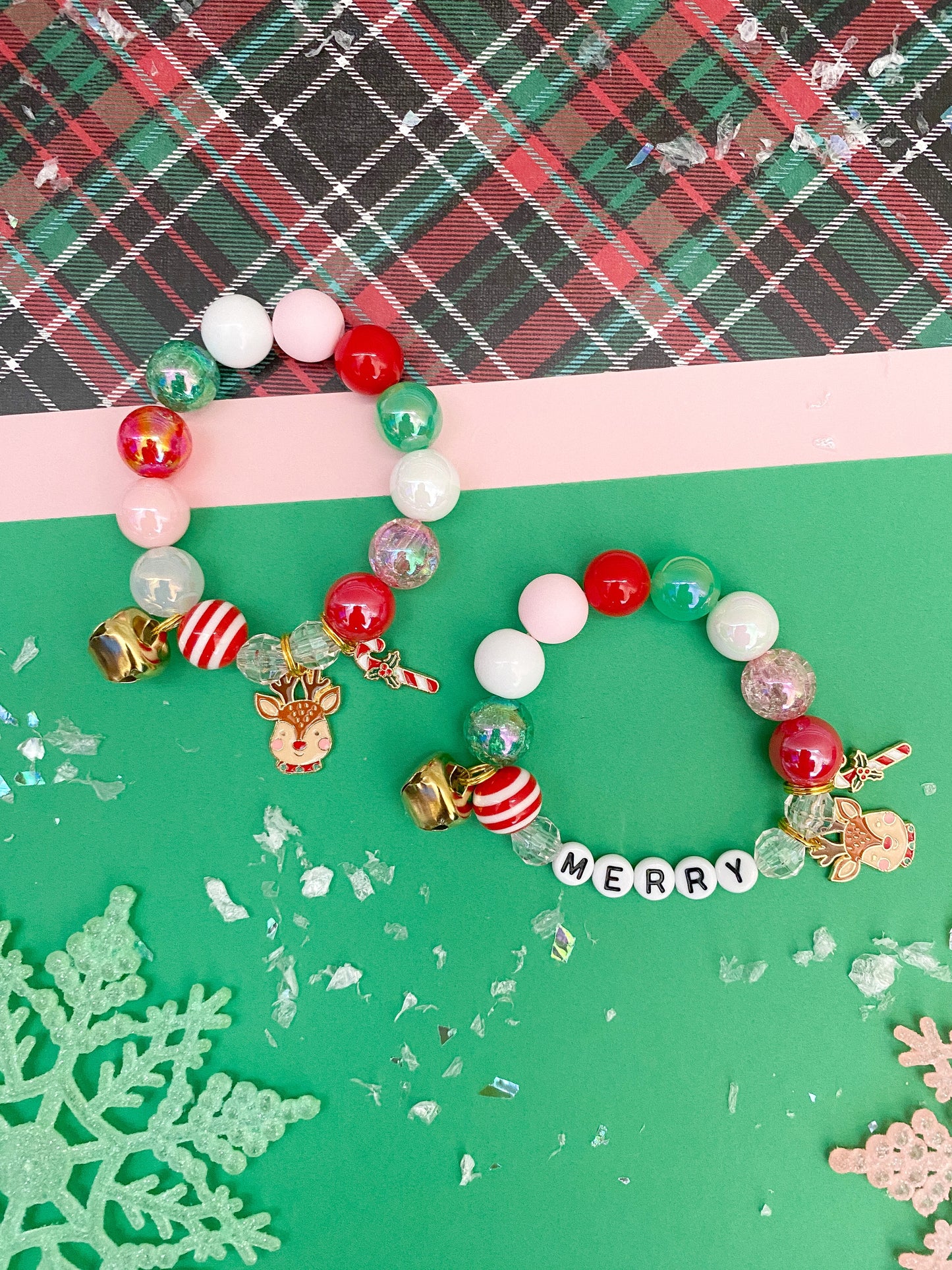Reindeer and Candy Cane Charm Bracelet - Customizable