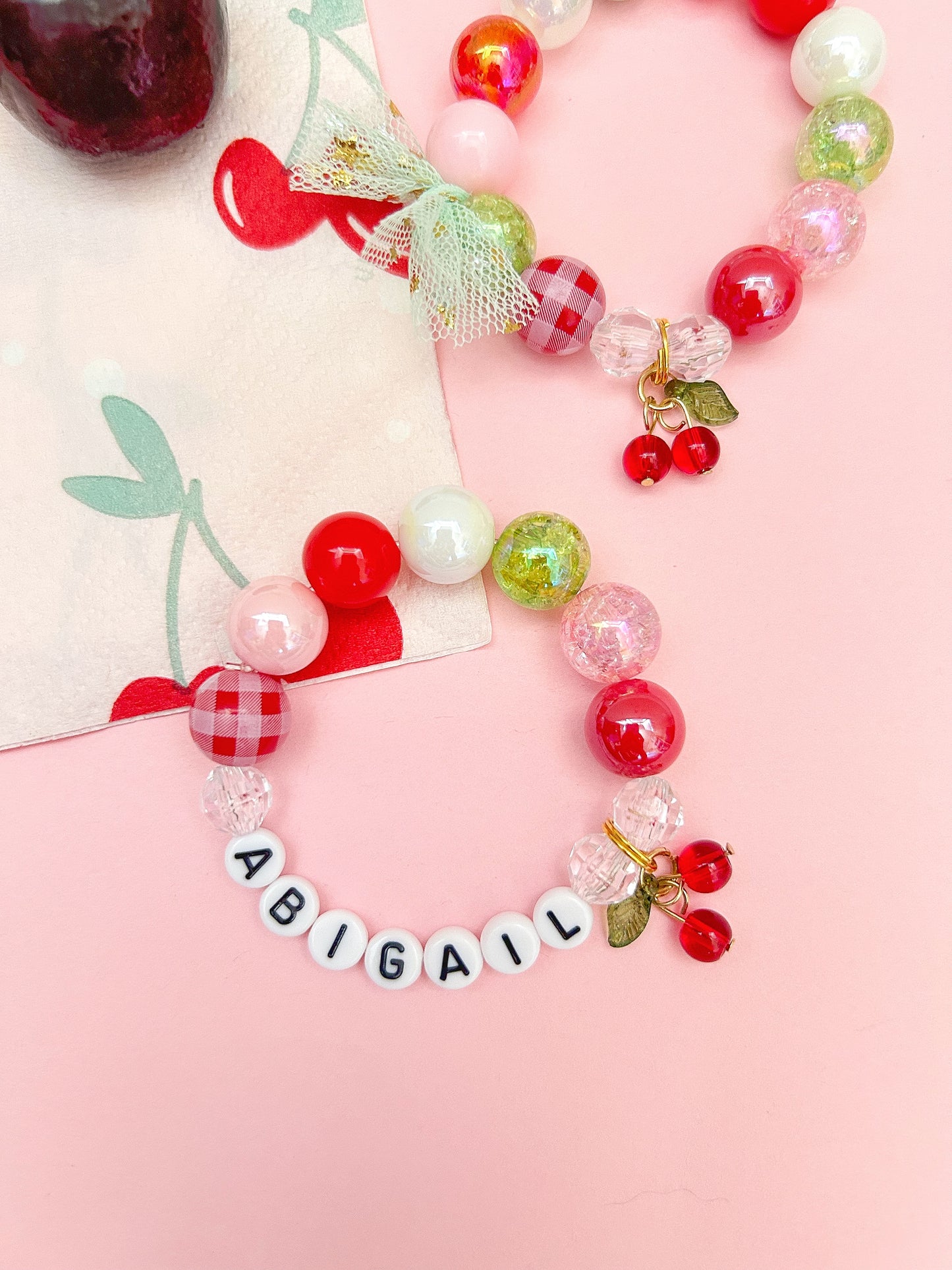 Cherry Kids and Adult Charm Bracelet, Personalized, Custom Name