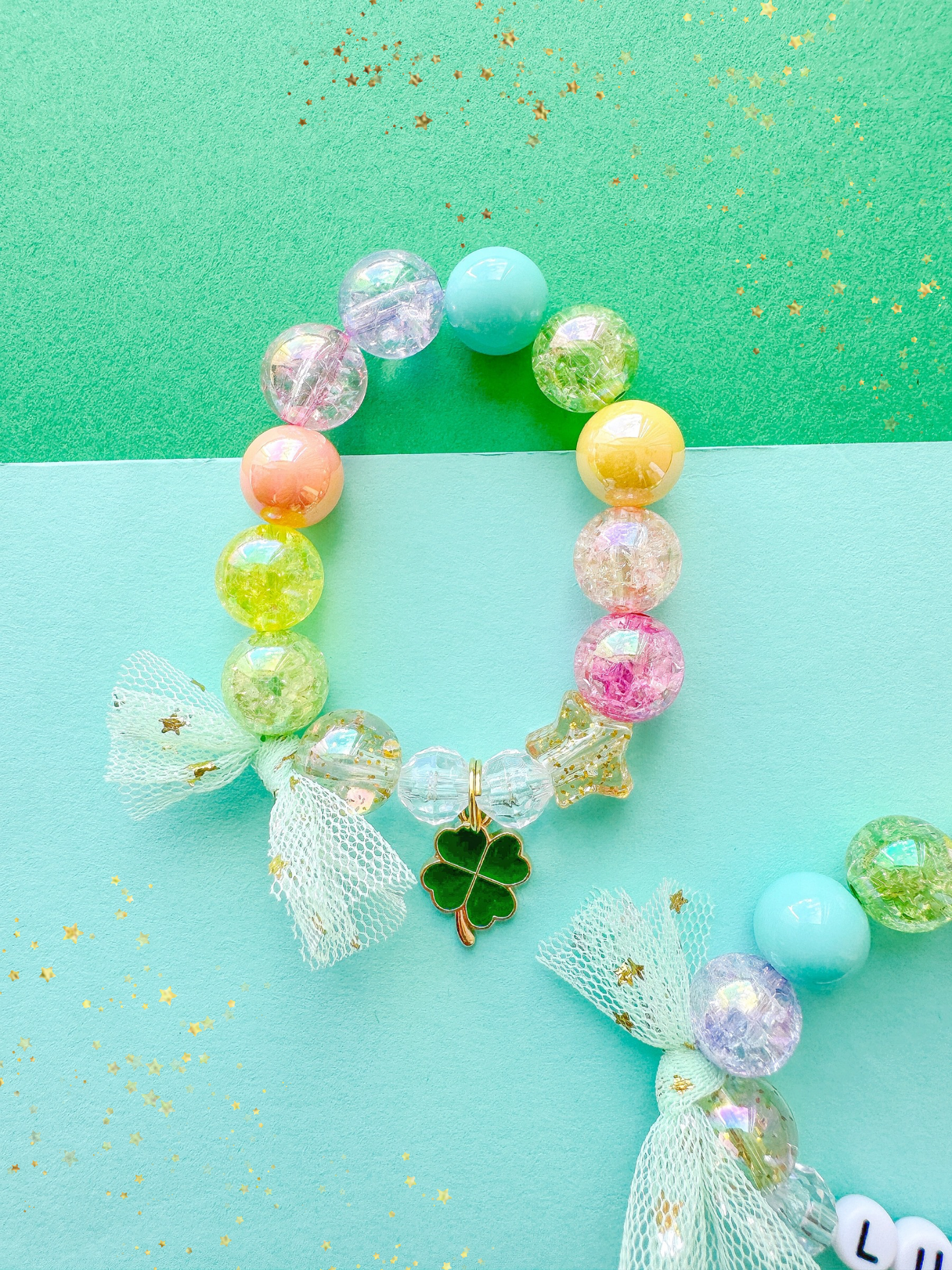 Rainbow Shamrock Clover St. Patrick’s Day Charm Bracelet Personalized