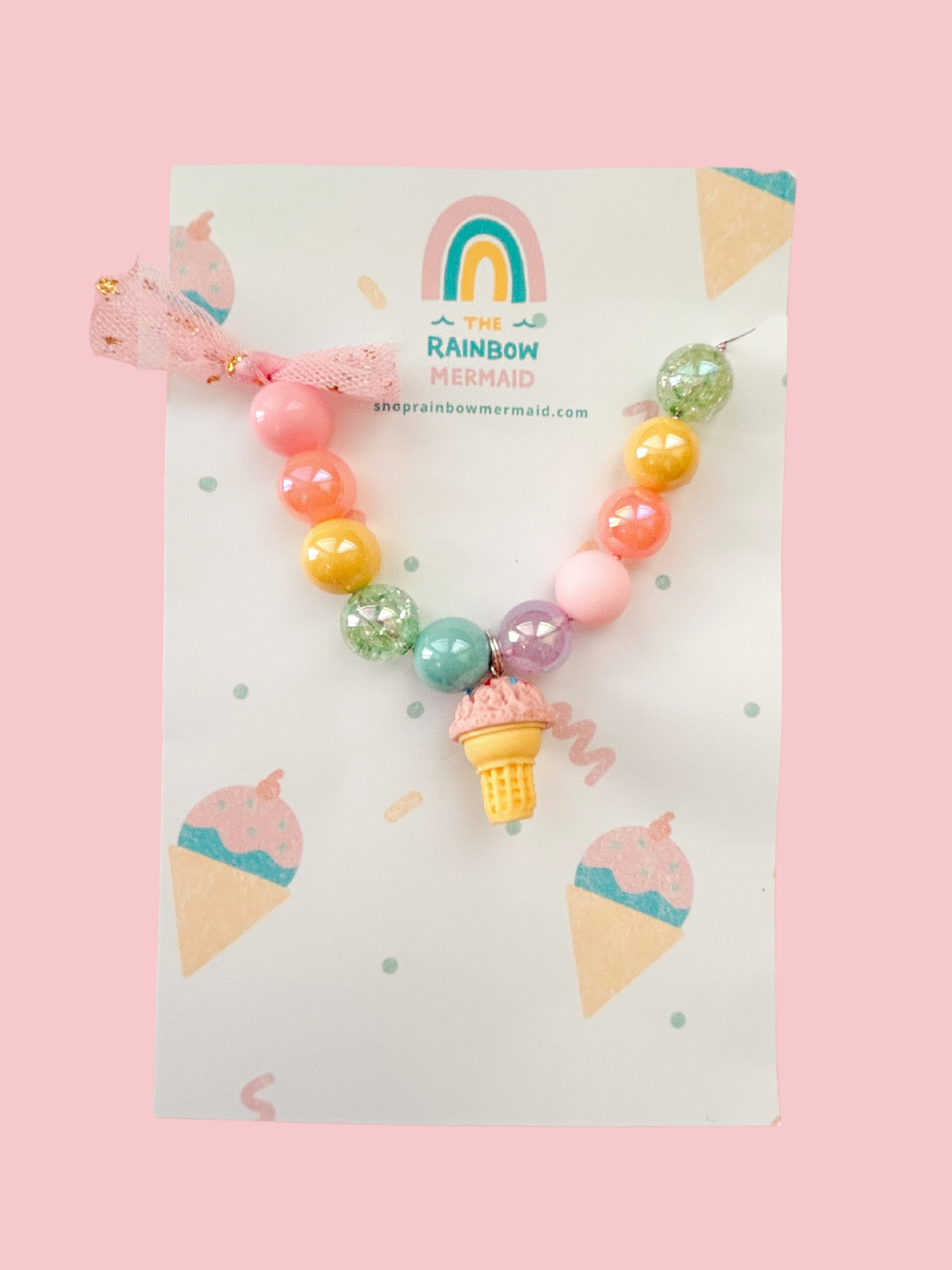 Beaded Pink Ice Cream Necklace