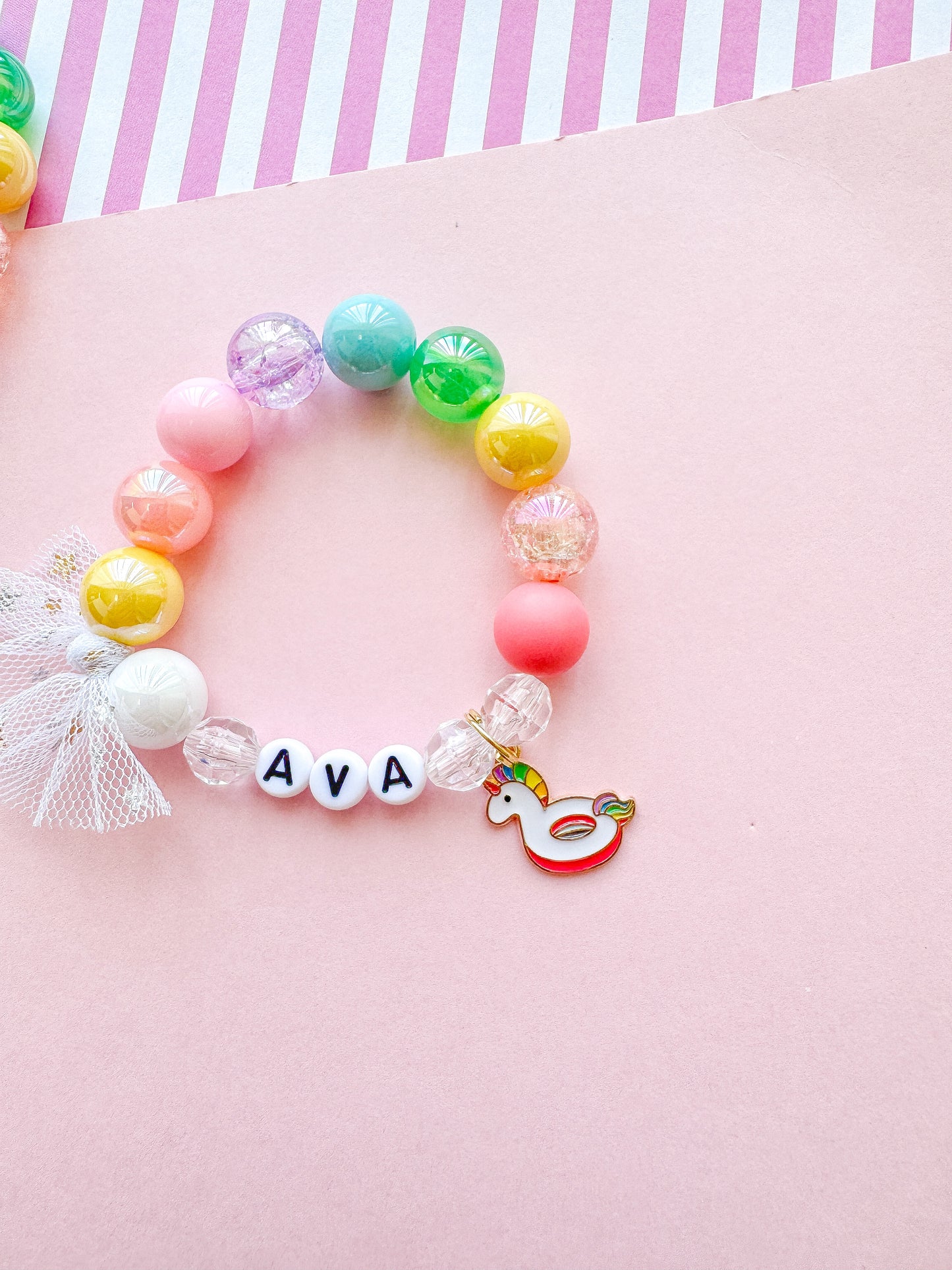 Unicorn Pool Float Charm Bracelet Personalized