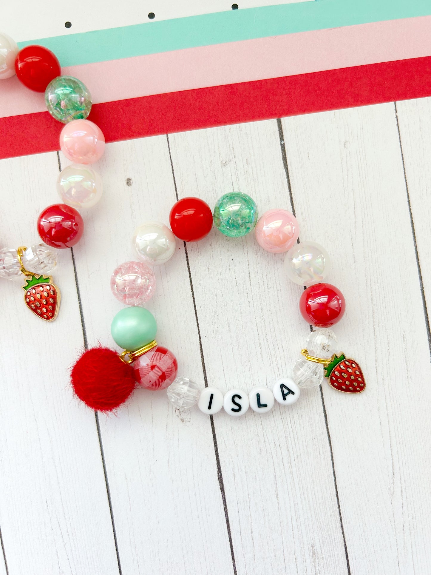 Sweet Strawberry Charm Bracelet  RED - Customizable