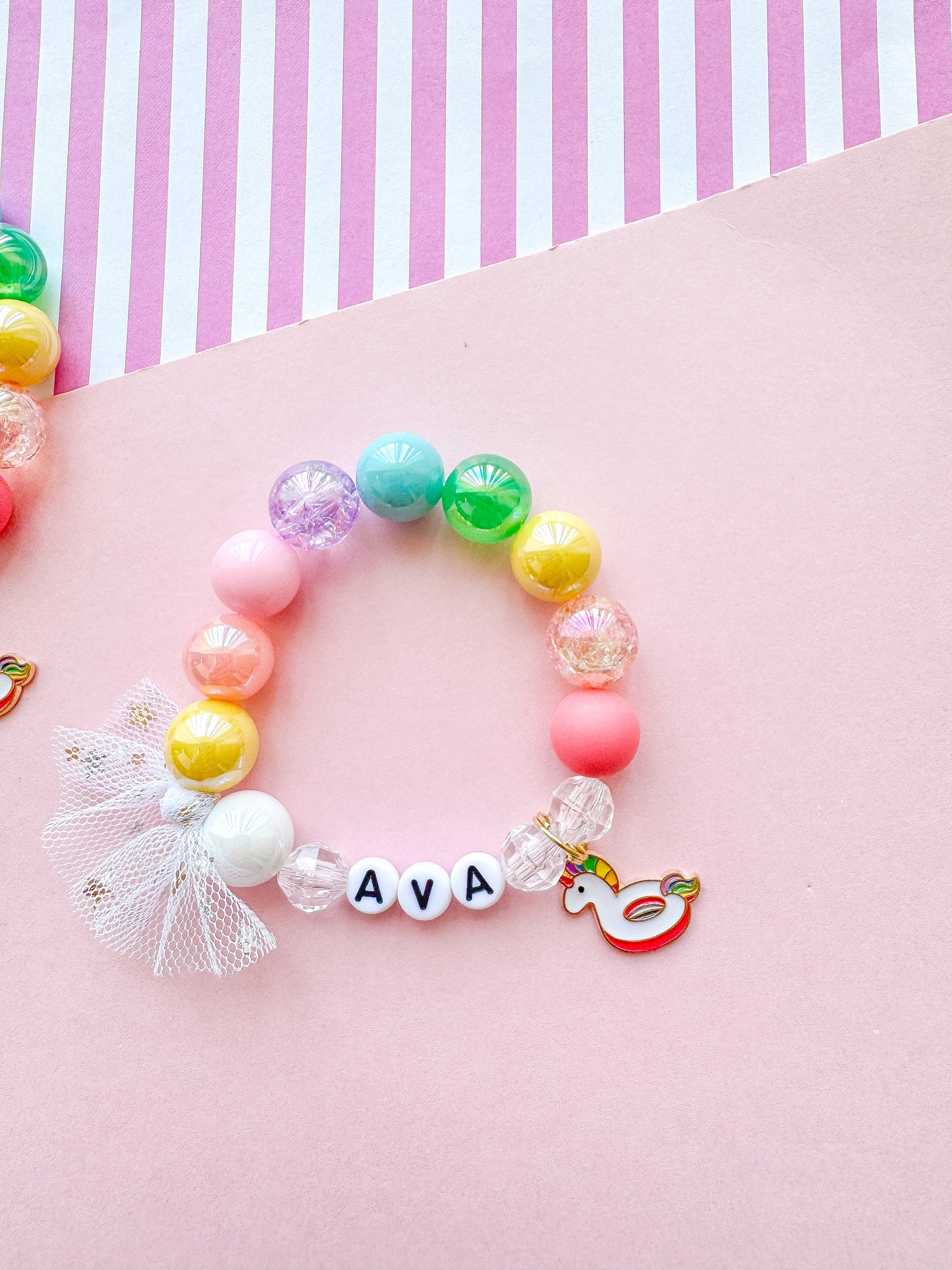 Unicorn Pool Float Charm Bracelet Personalized