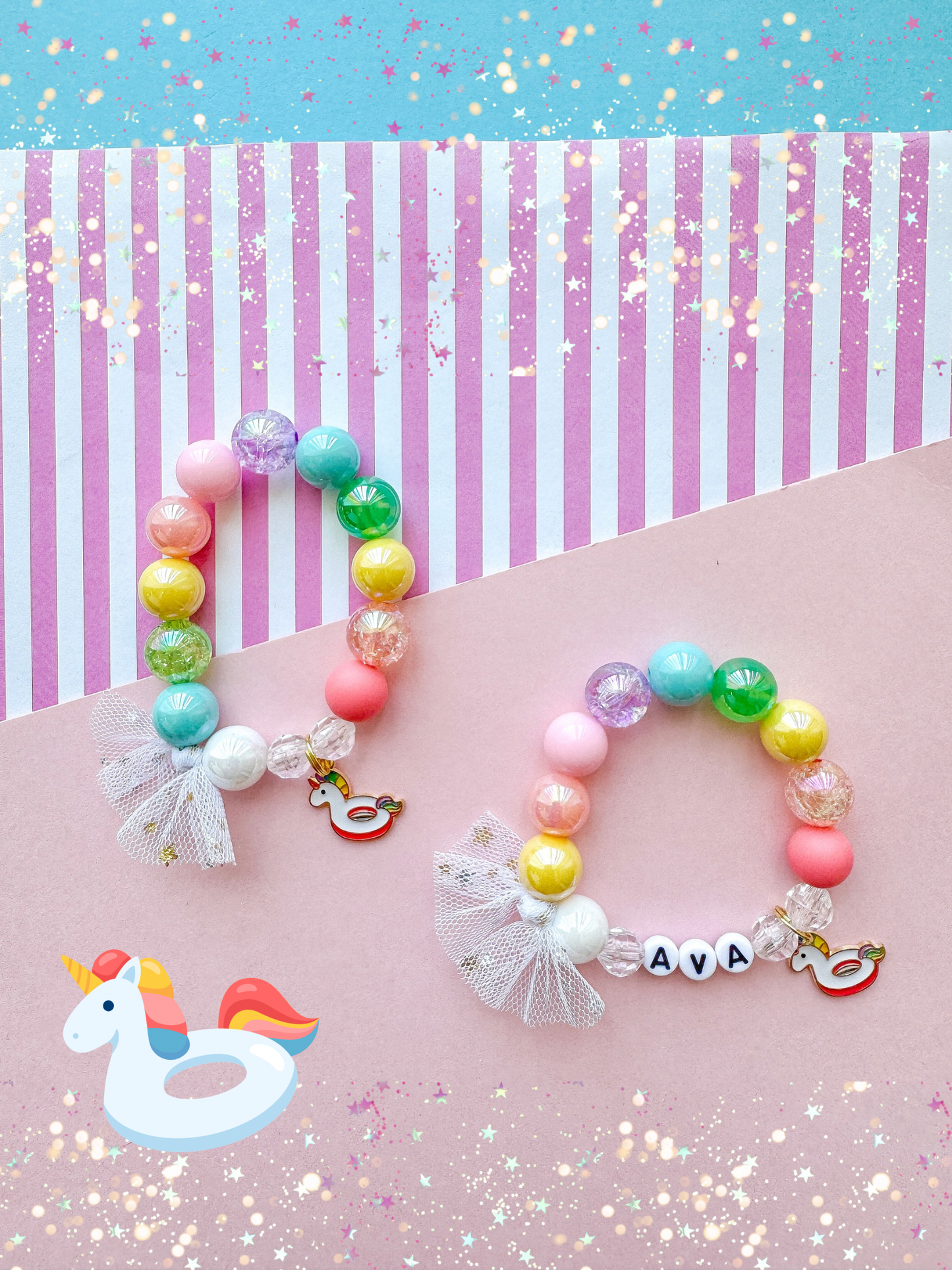 Unicorn Pool Float Charm Bracelet Personalized