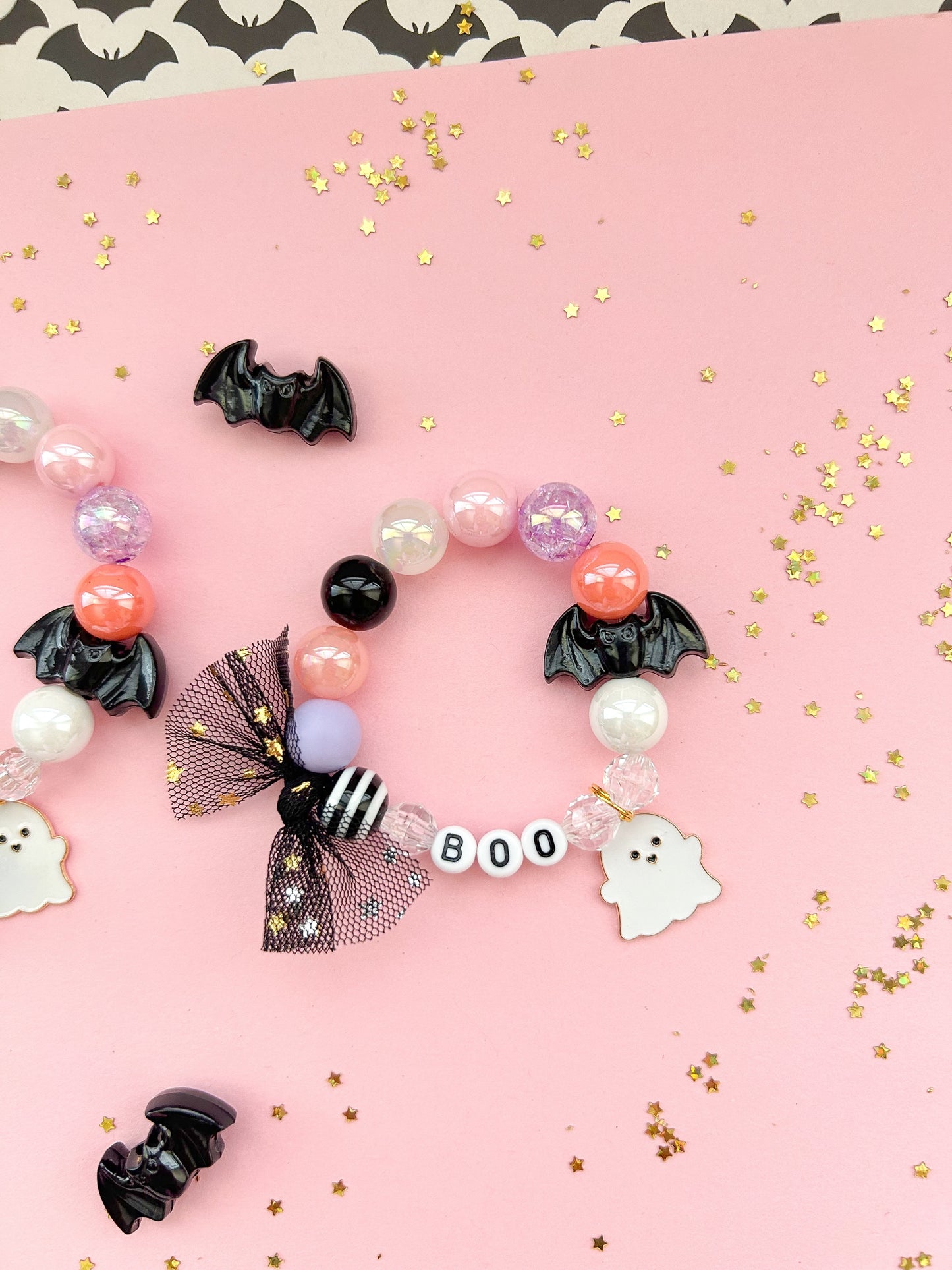 Halloween Ghost Bat Kids Charm Bracelet, Personalized, Custom Name