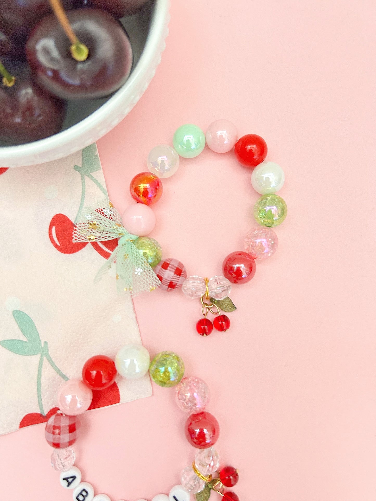 Cherry Kids and Adult Charm Bracelet, Personalized, Custom Name