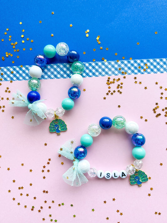Peacock Beaded Charm Bracelet