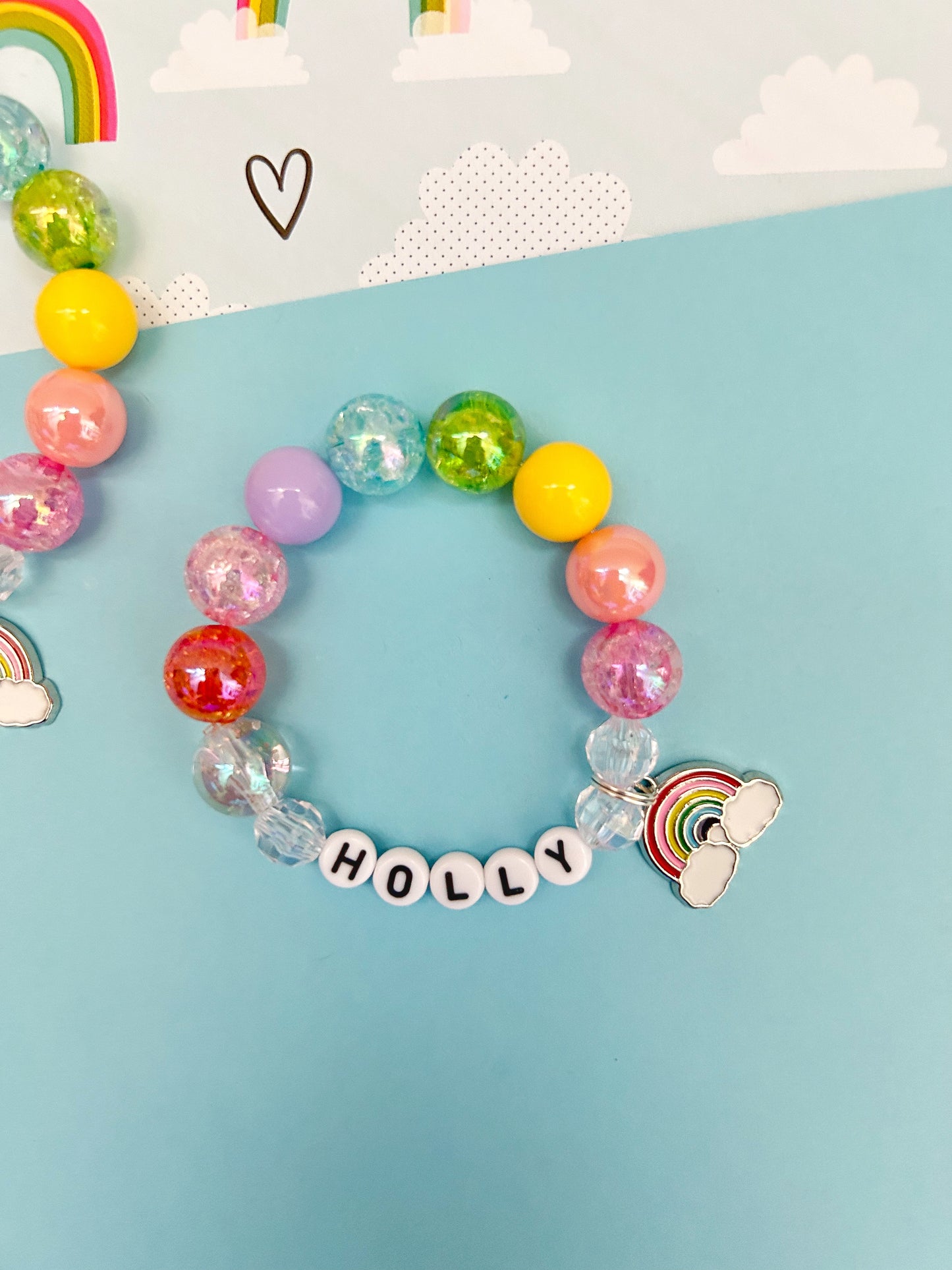 Kids Pastel Rainbow Charm Bracelet, Personalized, Custom Name