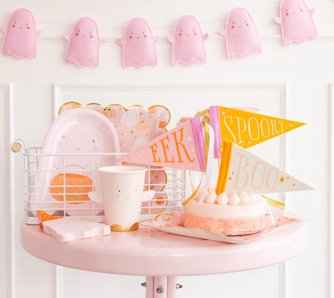 A Little Ghoul Puffy Pink Ghost Felt Banner - Occasions by Shakira