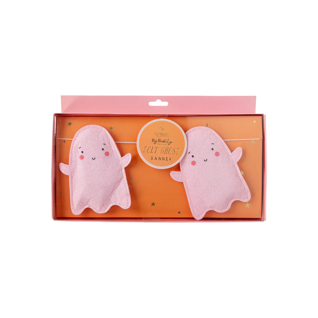 A Little Ghoul Puffy Pink Ghost Felt Banner - Occasions by Shakira