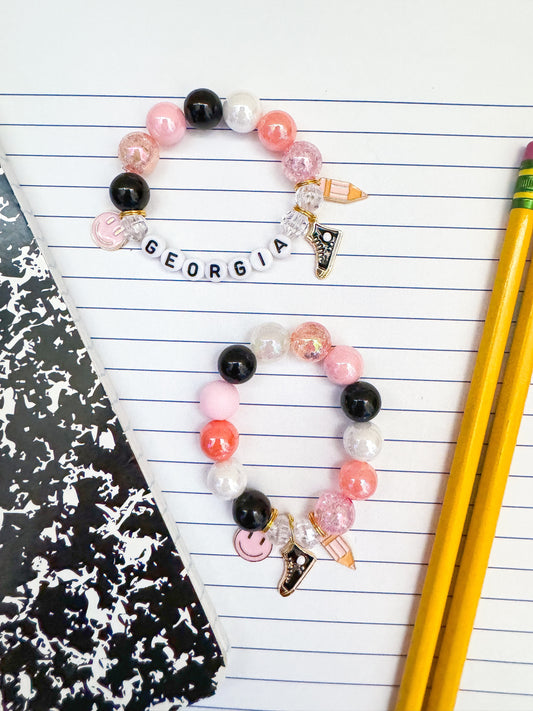 Kids Back to School Pencil Crayon Shoe Charm Bracelet, Personalized, Custom Name