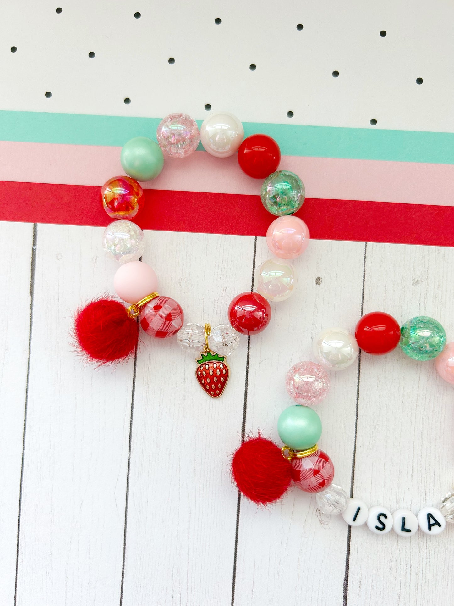 Sweet Strawberry Charm Bracelet  RED - Customizable