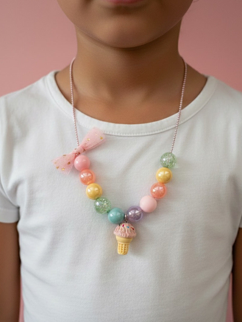 Beaded Pink Ice Cream Necklace