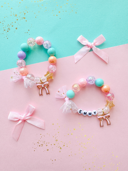 Pink Bow Ribbon Charm Bracelet Personalized